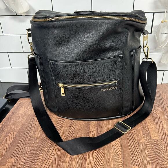 FAWN Design Black Faux Leather Diaper Bag Backpack Crossbody Gold Hardware main image 13